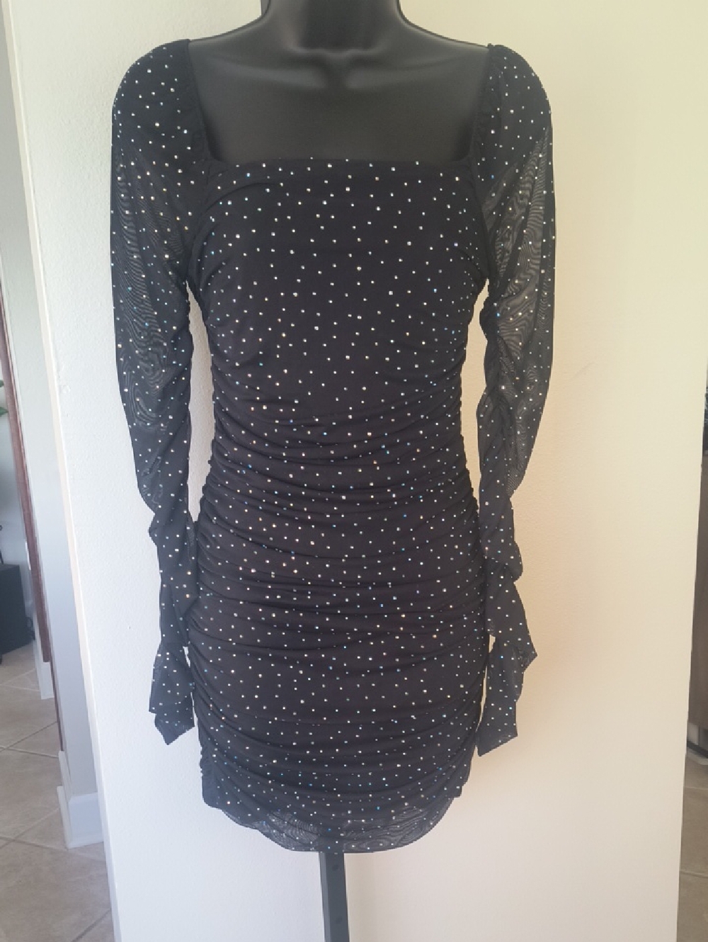 Fashion Nova Black Ruched Mini Dress